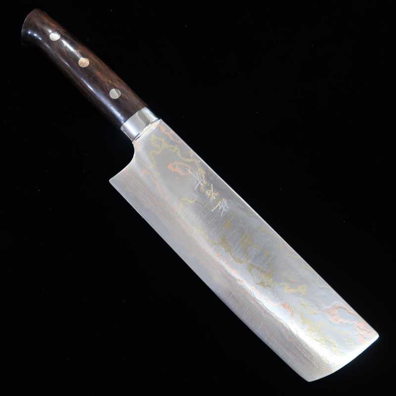 佐治武士SAJI TAKESHI 菜切 青紙二号 レインボー ダマスカス  アイアンウッドハンドル （165ｍｍ）