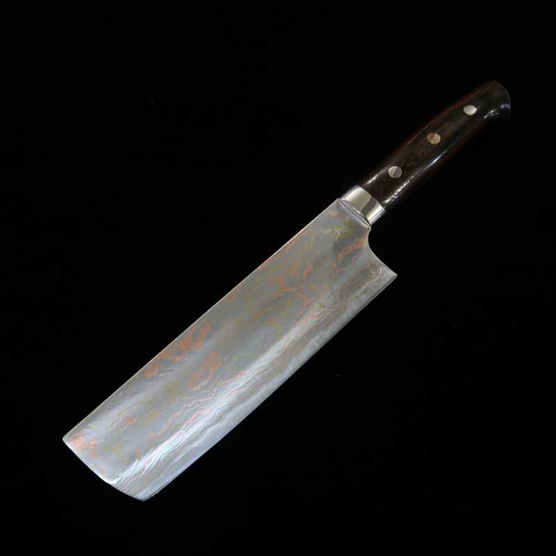 Takeshi Saji Nakiri Blue steel No.2 Rainbow Damascus Ironwood Handle (165mm)