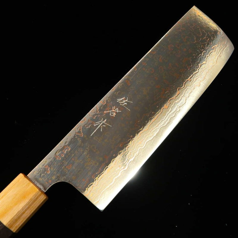 Takeshi Saji Nakiri VG10 Colored Damascus Rosewood Octagonal Handle (165mm)