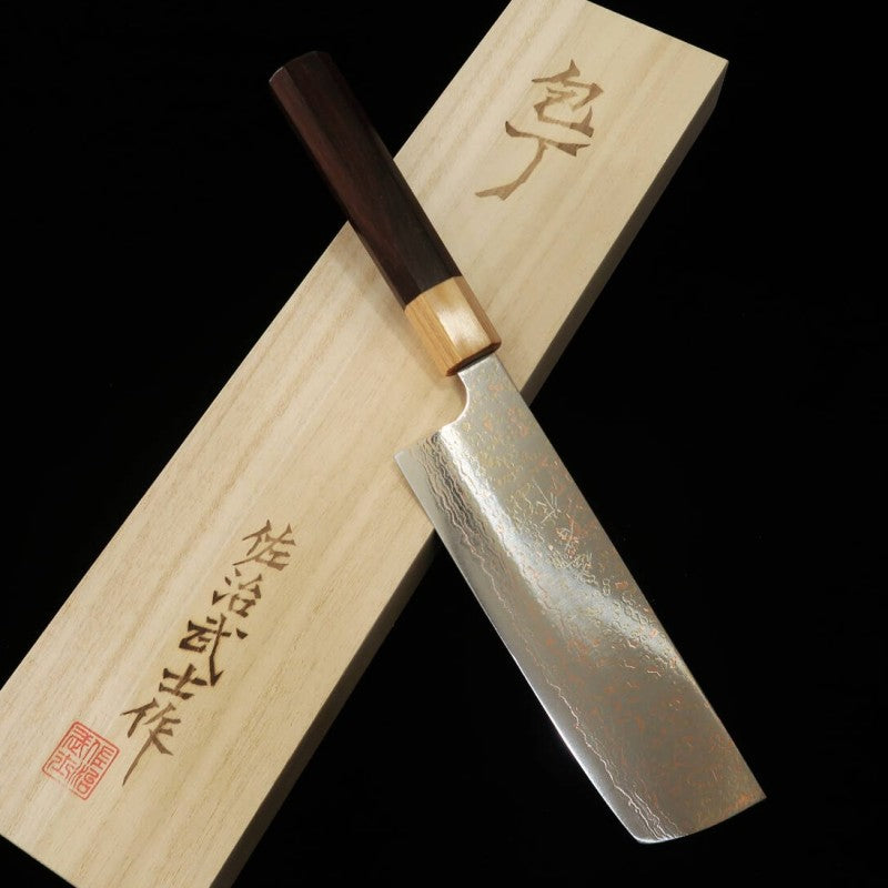 佐治武士SAJI TAKESHI 菜切 VG10 有色ダマスカス 紫檀八角柄 （165mm）