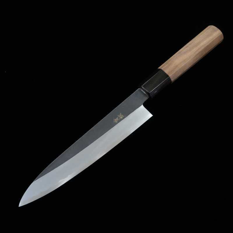 Kagekiyo Petty, finition noire, Acier Bleu #2, manche octogonal noyer (150 mm)
