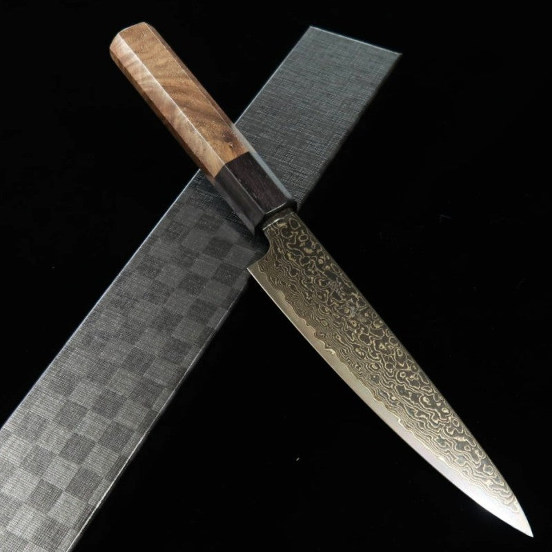 Petty KAGEKIYO ZA-18 Black Dyed Damascus Walnut Octagonal Handle (150mm) 