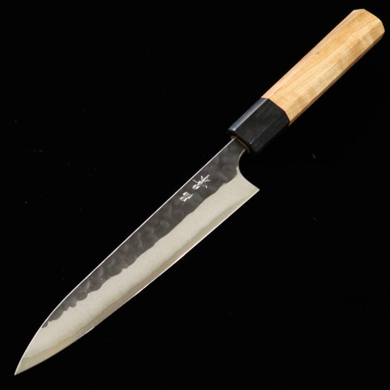 Petty MASAKAGE Pebble - Aogami Super Hammered Black Finish Magnolia Octagonal Handle (150mm) 