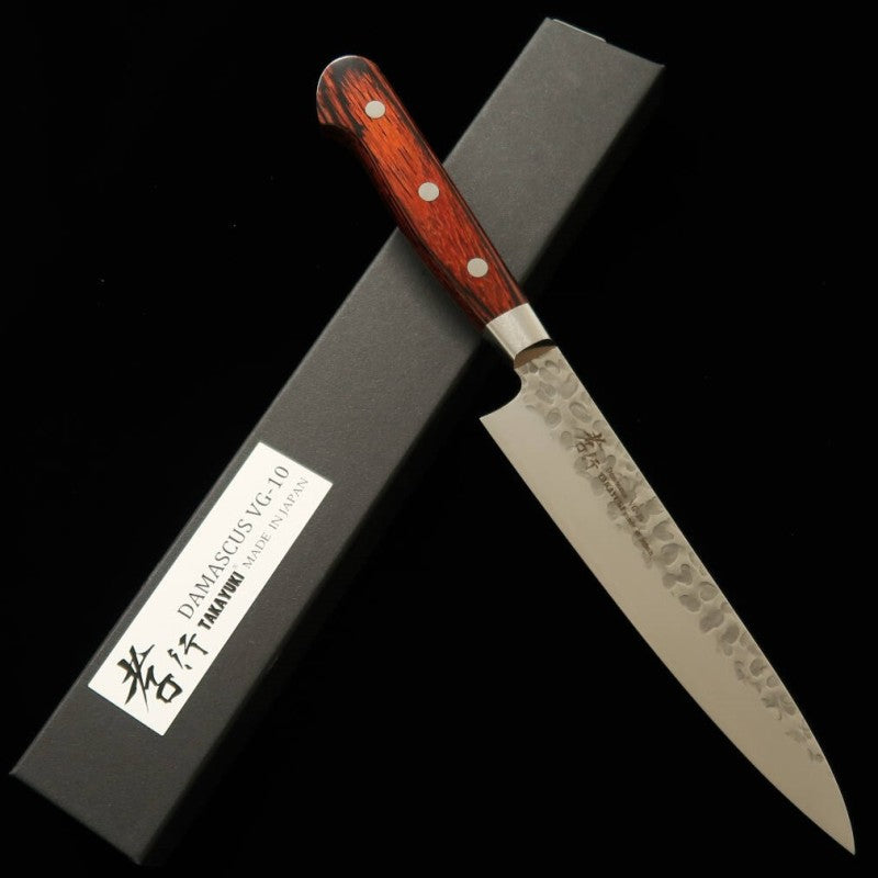 SAKAI TAKAYUKI Cuchillo petty VG10 Damasco de 33 capas martillado Mango de caoba (120/150 mm)