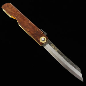 HIGONOKAMI par Nagao Kanekoma, acier Ao, finition noire, manche en bouleau travaillé (72 mm)