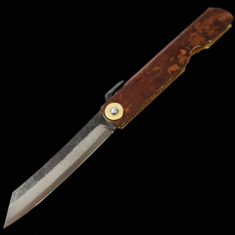 HIGONOKAMI par Nagao Kanekoma, acier Ao, finition noire, manche en bouleau travaillé (72 mm)