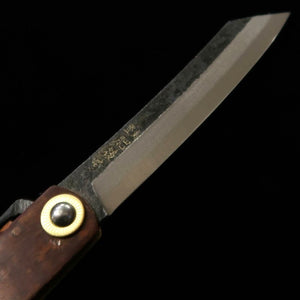 HIGONOKAMI par Nagao Kanekoma, acier Ao, finition noire, manche en bouleau travaillé (72 mm)