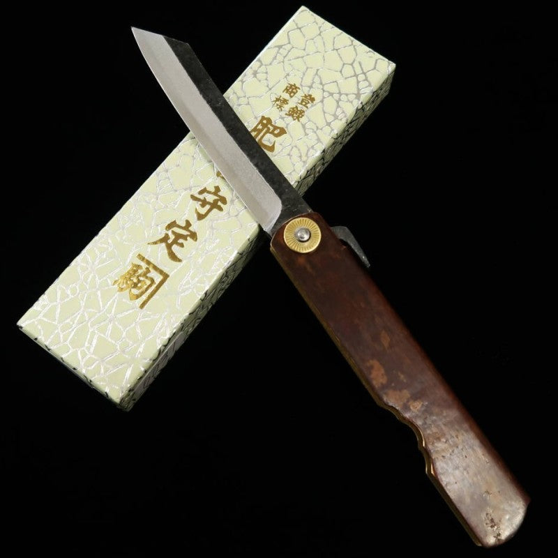 永尾かね駒製作所KANEKOMA 肥後守 青紙割込 黒打ち 樺細工 (72mm)