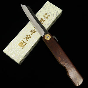 HIGONOKAMI par Nagao Kanekoma, acier Ao, finition noire, manche en bouleau travaillé (72 mm)