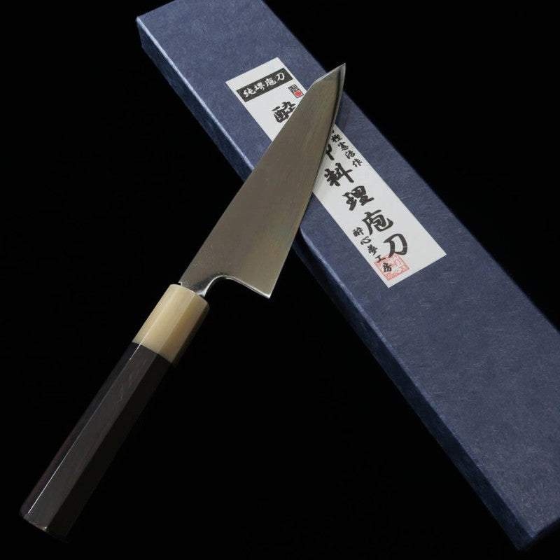 zzz 酔心 SUISIN 富樫憲治作 水本焼 サバキ東両刃包丁 青紙二号 黒檀柄 (150mm)