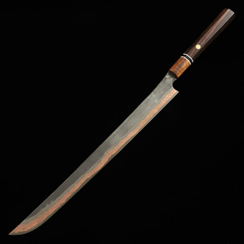 初心 HATSUKOKORO ヨロコビ 先丸筋引 SLD 黒打ちダマスカス スタビライズウッドハンドル (450mm)