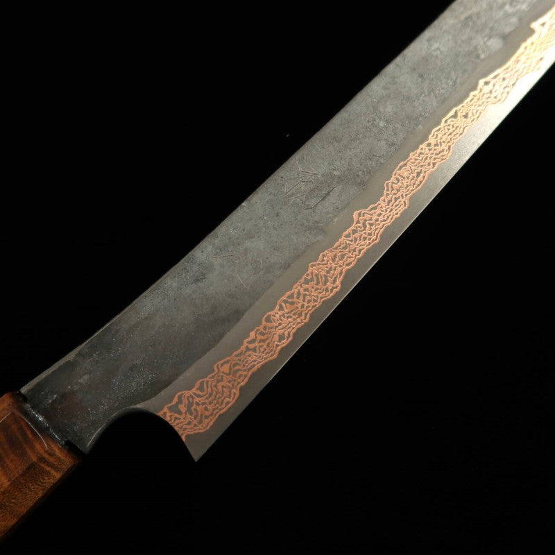 初心 HATSUKOKORO ヨロコビ 先丸筋引 SLD 黒打ちダマスカス スタビライズウッドハンドル (450mm)
