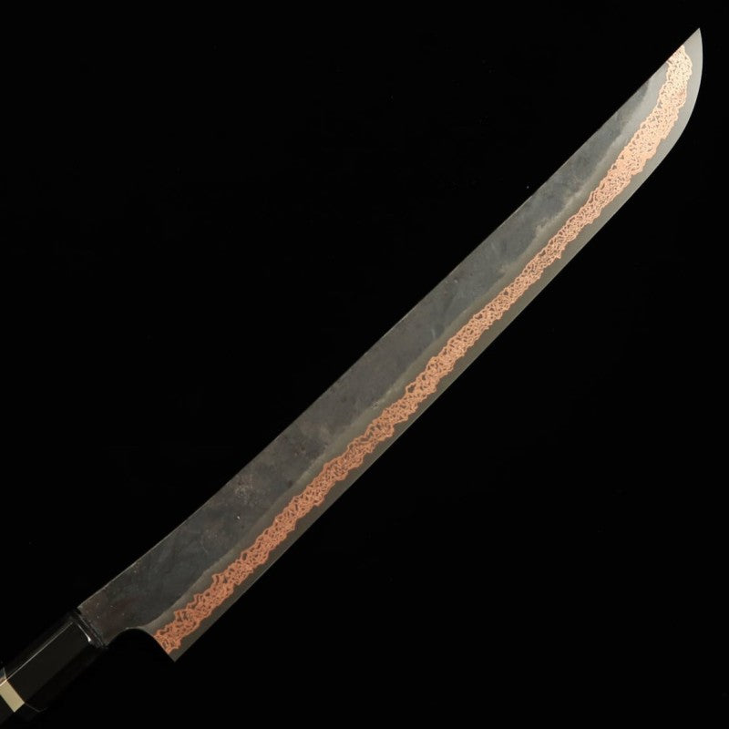 Hajime Yorokobi SLD Damas noir, manche en ébène avec virole argentée, Sujihiki pointe arrondie (390mm)