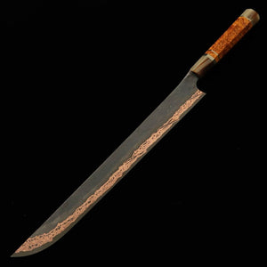 HATSUKOKORO Yorokobi SLD Forja negra Mango personalizado Cuchillo Saki-maru Sujihiki (390 mm)