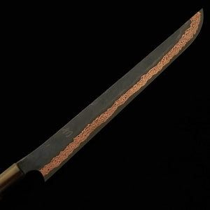 HATSUKOKORO Yorokobi SLD Forja negra Mango personalizado Cuchillo Saki-maru Sujihiki (390 mm)
