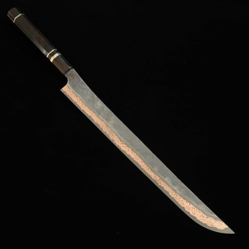Sakimaru sujihiki HATSUKOKORO "Yorokobi" SLD Black Damascus Ebony Silver Wrap Handle (390mm)