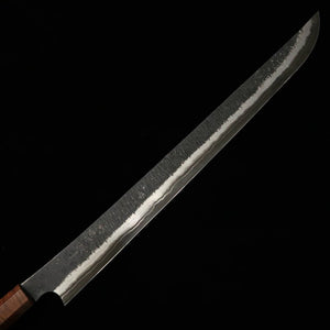 NIGARA Nitō Hamono Forging  Sujihiki de punta redondeada kuro-uchi martillado damasco mango octogonal de ébano (450 mm)