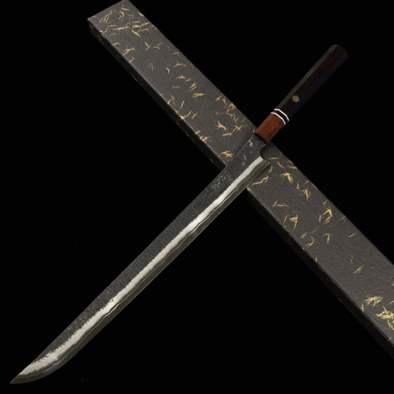 NIGARA Sakimaru Sujihiki Black Hammered Damascus Ebony Octagonal Handle (450mm) 