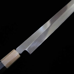 Suisin Ikeda Miwa Couteau Takohiki à bout rond, acier Shirogami n°1, trempe intégrale, finition miroir, fourreau laqué, manche octogonal en ébène (300 mm)