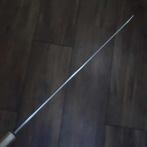 Suisin Ikeda Miwa Couteau Takohiki à bout rond, acier Shirogami n°1, trempe intégrale, finition miroir, fourreau laqué, manche octogonal en ébène (300 mm)