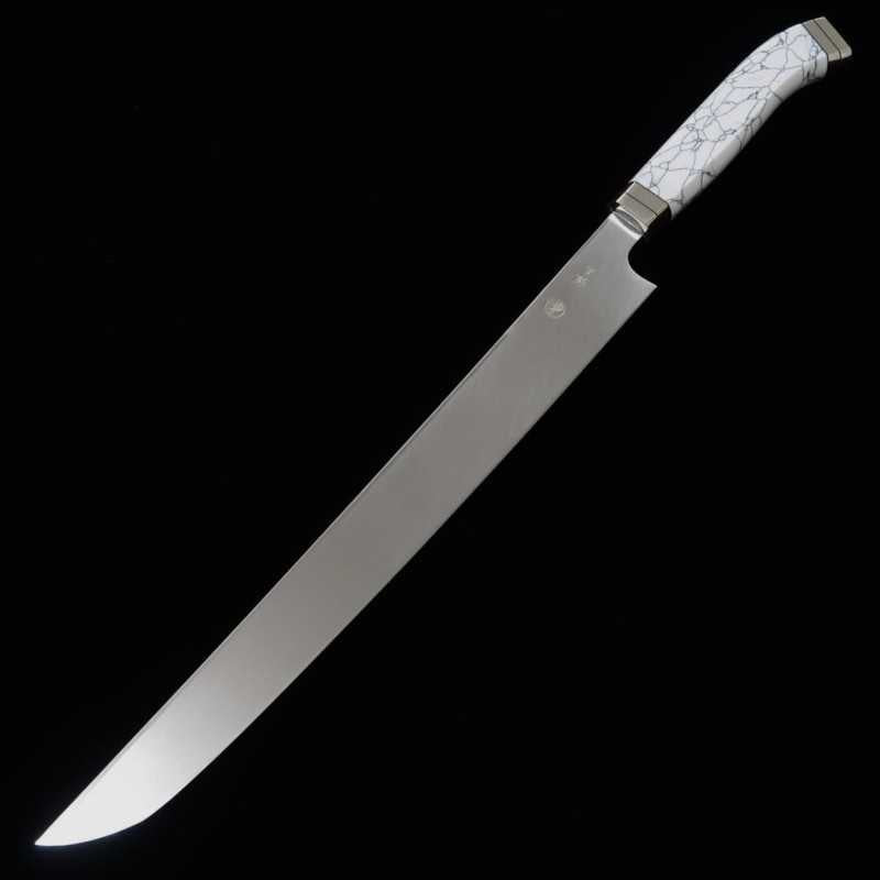 TADOKORO HAMONO by Makoto - Faca Saki-maru Takobiki, polimento espelhado, aço Gin-san nº3, cabo Corian (300mm)