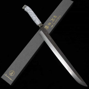 TADOKORO HAMONO by Makoto - Faca Saki-maru Takobiki, polimento espelhado, aço Gin-san nº3, cabo Corian (300mm)