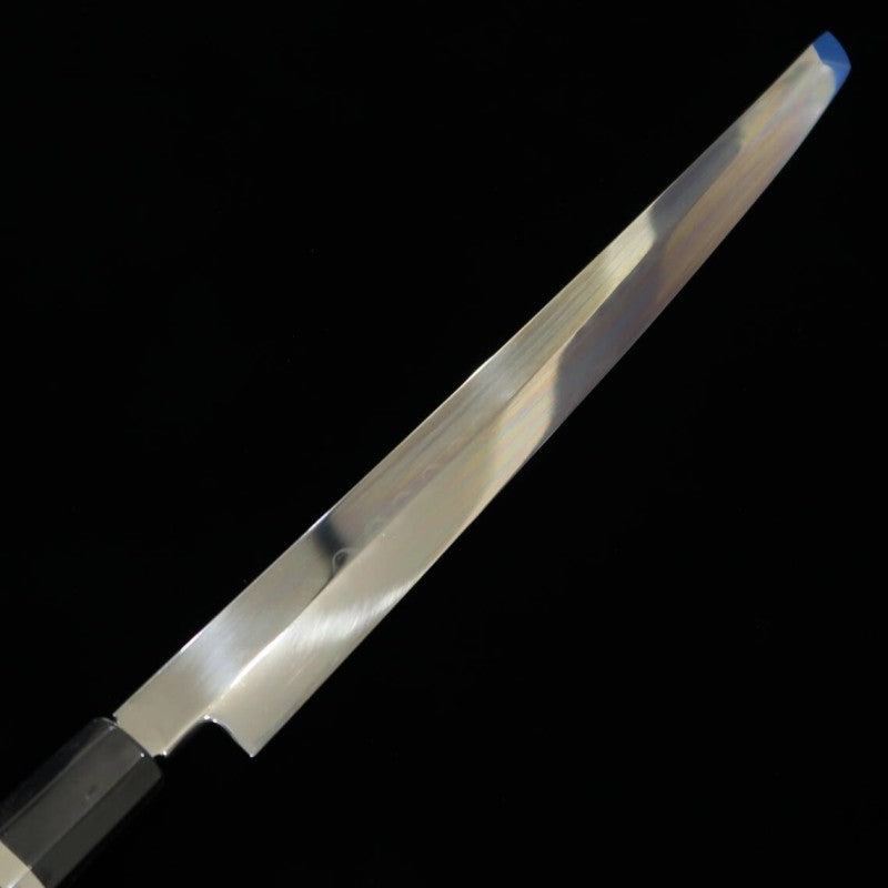 Suisin SUISIN, Mizumoto-yaki, Miwa Ikeda, Acier Blanc n°1, manche ébène et argent, poli miroir, fourreau laqué, boîte en paulownia, pochette brodée, couteau à poulpe bout rond (360 mm)