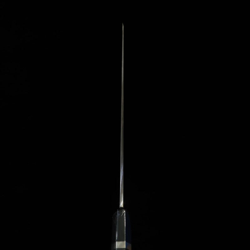 Suisin SUISIN, Mizumoto-yaki, Miwa Ikeda, Acier Blanc n°1, manche ébène et argent, poli miroir, fourreau laqué, boîte en paulownia, pochette brodée, couteau à poulpe bout rond (360 mm)