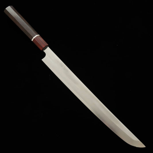 Sakimaru Takohiki TADOKORO HAMONO Makoto Mirror Finish Ginsan Steel with Ebony Handle and Red Ferrule (300mm)