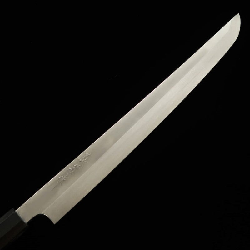 Tadokoro Hamono Makoto obra espejo acero Gingami nº3 tako-hiki punta redondeada mango de ébano con anillo de plata (300 mm)