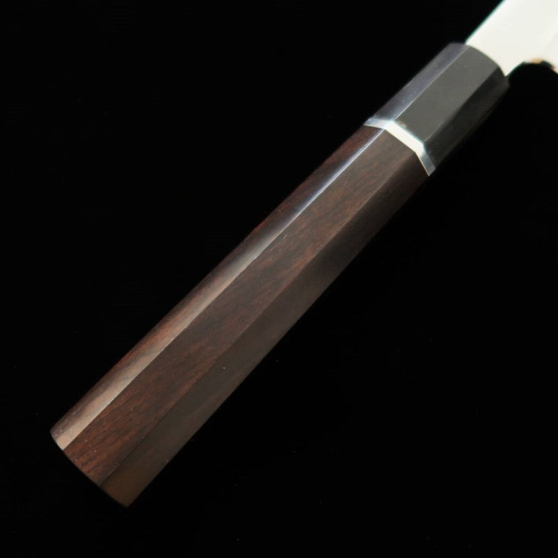 Tadokoro Hamono Makoto obra espejo acero Gingami nº3 tako-hiki punta redondeada mango de ébano con anillo de plata (300 mm)