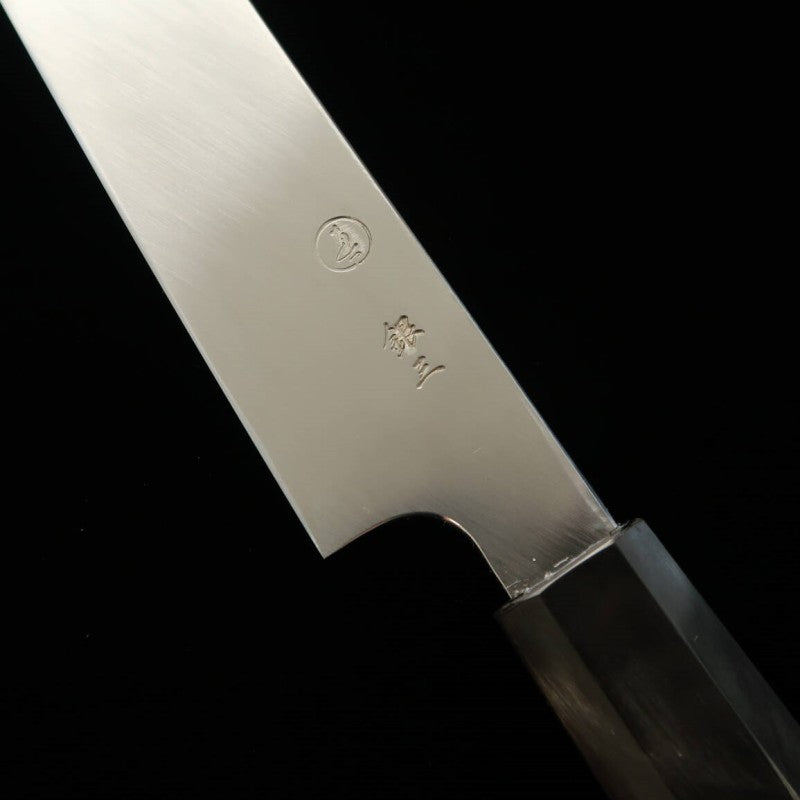 Tadokoro Hamono Makoto obra espejo acero Gingami nº3 tako-hiki punta redondeada mango de ébano con anillo de plata (300 mm)