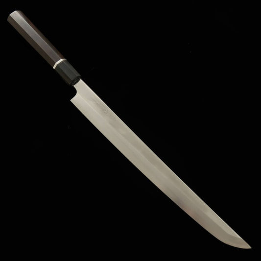 Sakimaru Takohiki TADOKORO HAMONO Makoto Mirror Finish Ginsan Steel with Ebony Silver Wrap Handle (300mm)