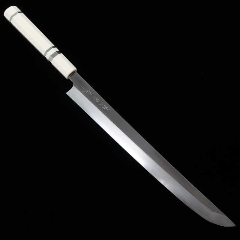 田所刃物 TADOKORO HAMONO 真琴作 鏡面 銀紙三号 先丸蛸引 イミテーションアイボリー柄 (300mm)
