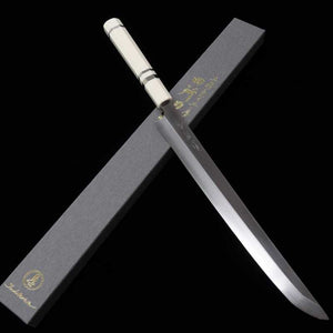 Tadokoro Hamono Makoto Finition miroir Acier argenté n°3 Takobiki à pointe ronde Manche imitation ivoire (300 mm)