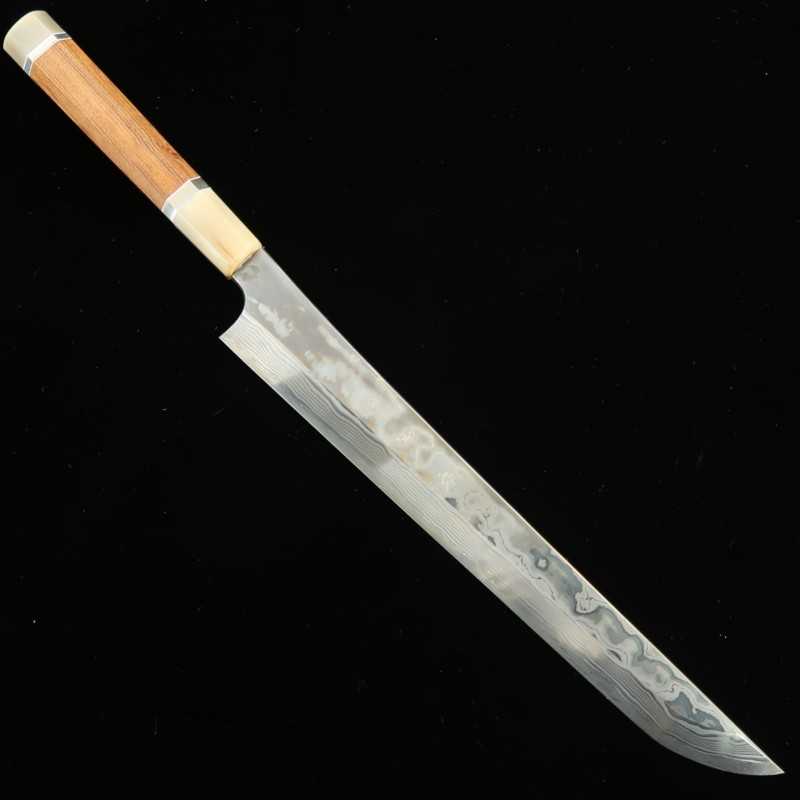 Sakimaru yanagiba NIGARA Aogami nº 2 x Shirogami nº 2 Damasco Cabo personalizado (300mm)