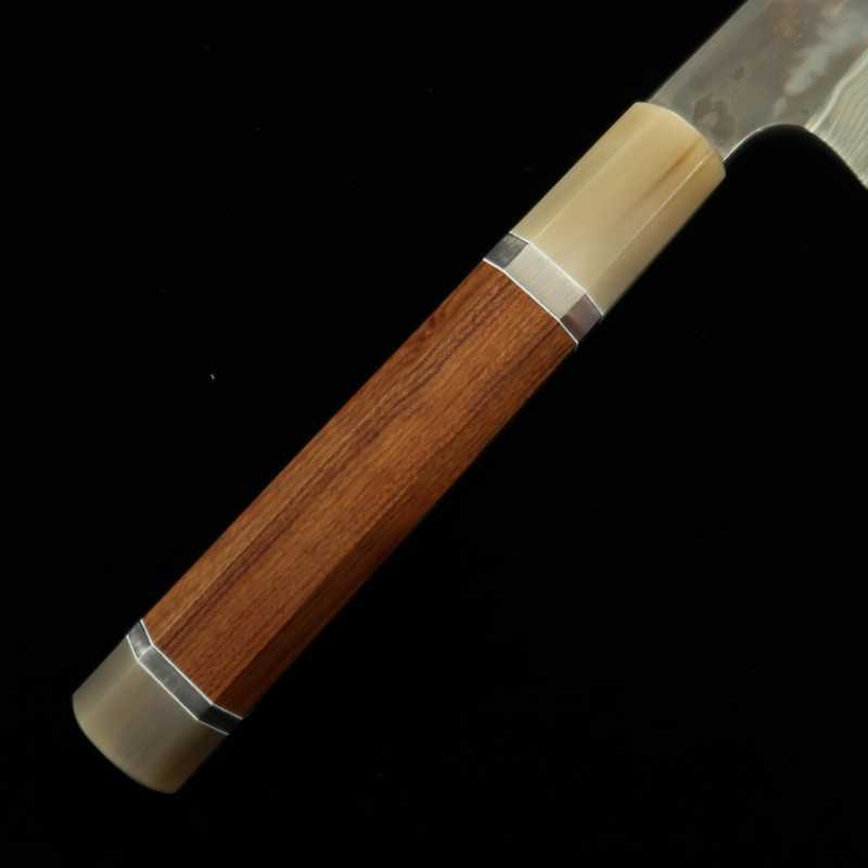 NIGARA Nitō cuchillo forjado coreless damasco punta redondeada tipo yanagiba Aogami nº 2 × Shirogami nº 2, mango personalizado (300 mm)