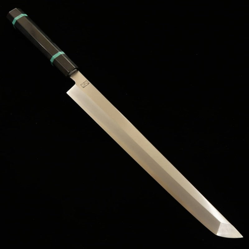Yanagiba takohiki SAKAI KIKUMORI Aogami No. 1 Cabo Turquesa  forjada por Nakagawa satoshi (300mm)