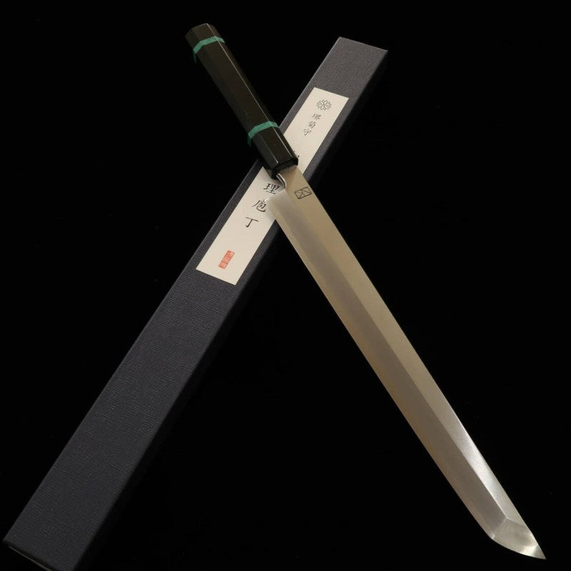Yanagiba takohiki SAKAI KIKUMORI Aogami No. 1 Cabo Turquesa  forjada por Nakagawa satoshi (300mm)