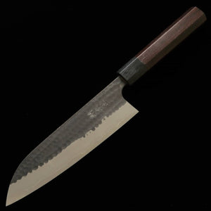 安立ANRYU 三徳 青紙スーパー 鎚目 黒打ち 紫檀八角柄 （180mm）