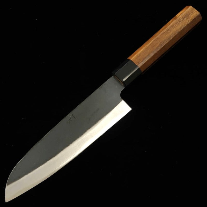 HIDARI YORIMITSU Santoku, acero Aogami nº 1, acabado negro, mango de tetsutoki (165 mm)