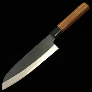 HIDARI YORIMITSU Santoku, acero Aogami nº 1, acabado negro, mango de tetsutoki (165 mm)