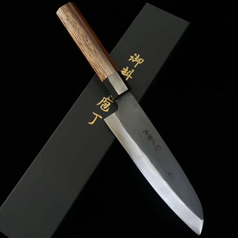 左頼光 HIDARIYORIMITSU 三徳 青紙一号 黒打ち 鉄刀木柄 （165mm）