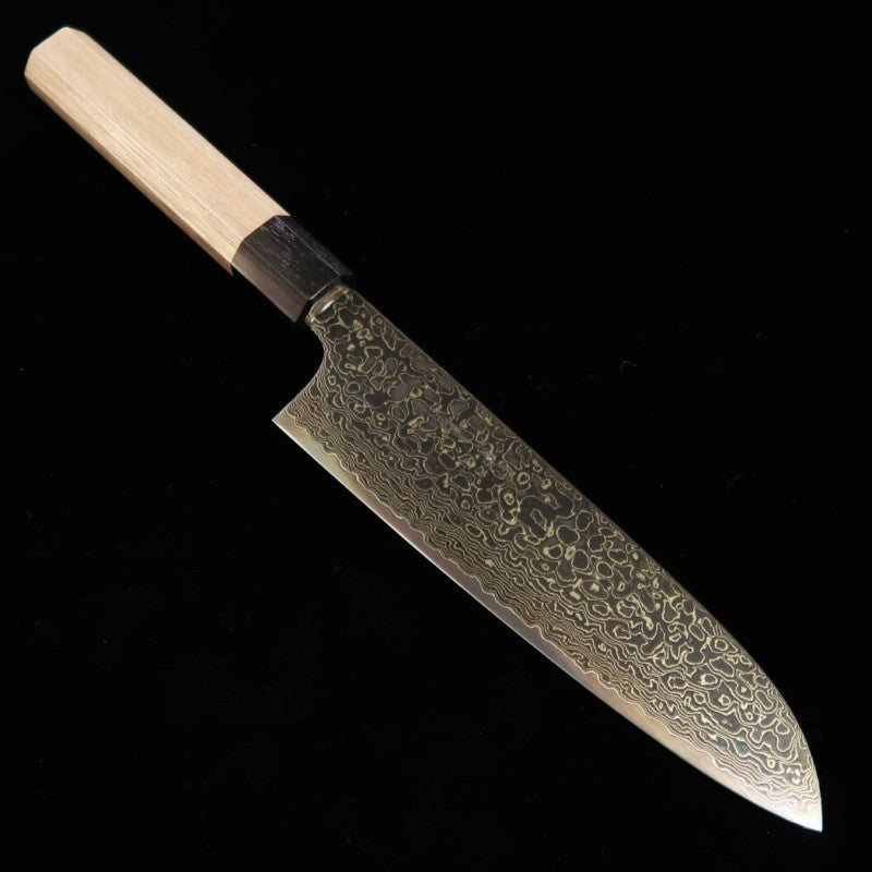 Santoku KAGEKIYO ZA-18 Black Dyed Damascus Walnut Octagonal Handle (180mm) 