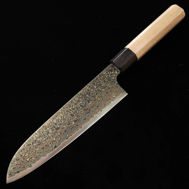 Santoku KAGEKIYO ZA-18 Black Dyed Damascus Walnut Octagonal Handle (180mm) 