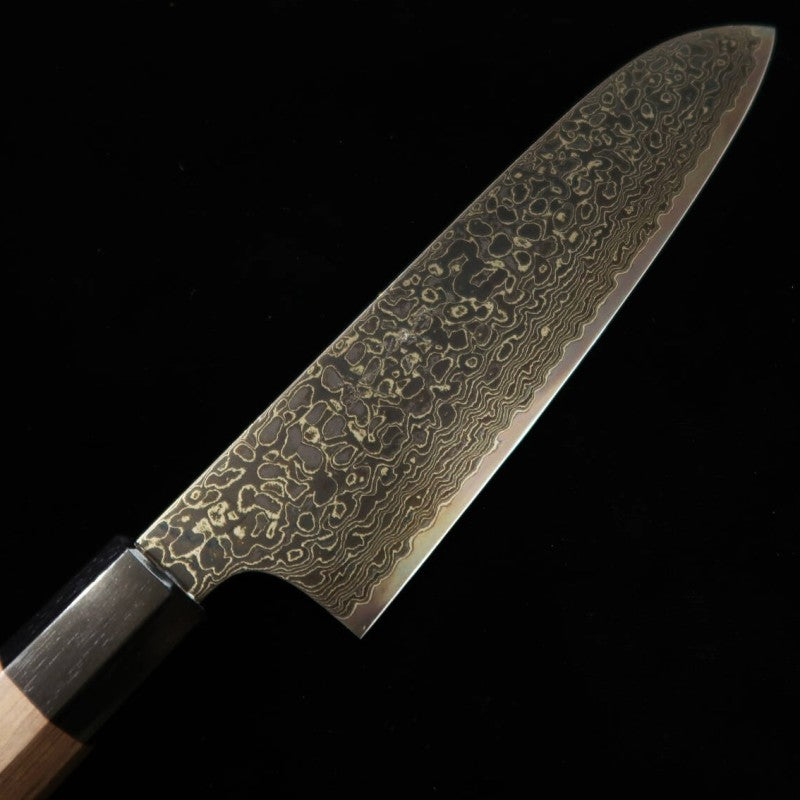 Santoku KAGEKIYO ZA-18 Black Dyed Damascus Walnut Octagonal Handle (180mm) 