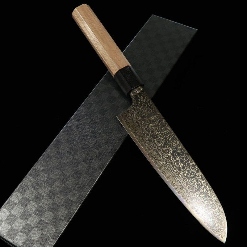 Santoku KAGEKIYO ZA-18 Black Dyed Damascus Walnut Octagonal Handle (180mm) 