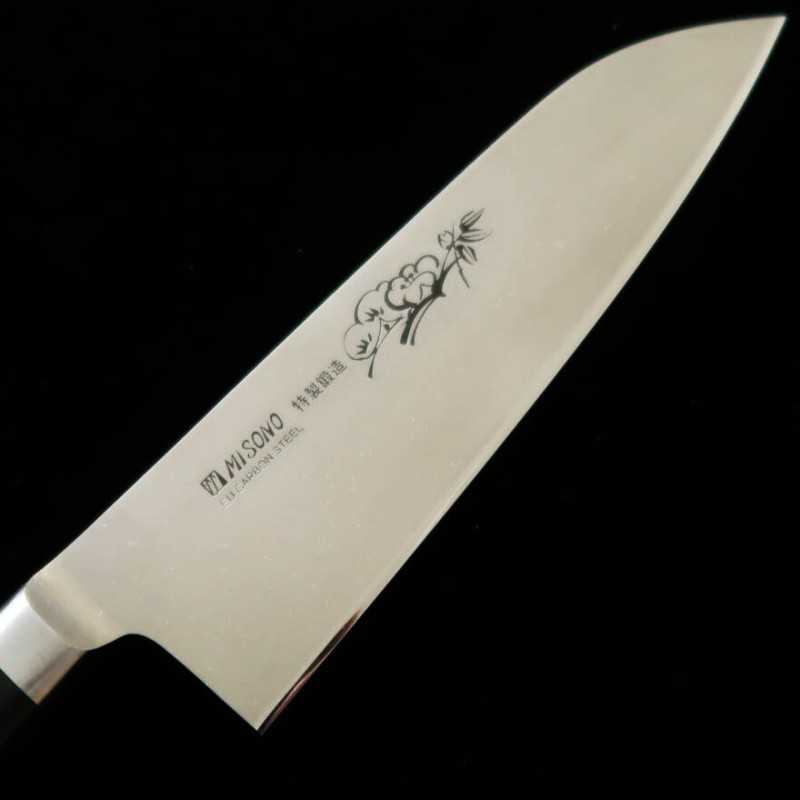 Santoku MISONO EU Carbon Engraved Knife with Black Plywood Handle (180mm)