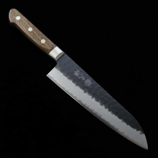 Santoku MIURA Aogami Super Acabamento martelado kurouchi com Cabo em Madeira Marrom Escuro (180mm)