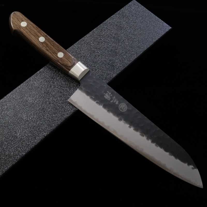 Santoku MIURA Aogami Super Acabamento martelado kurouchi com Cabo em Madeira Marrom Escuro (180mm)